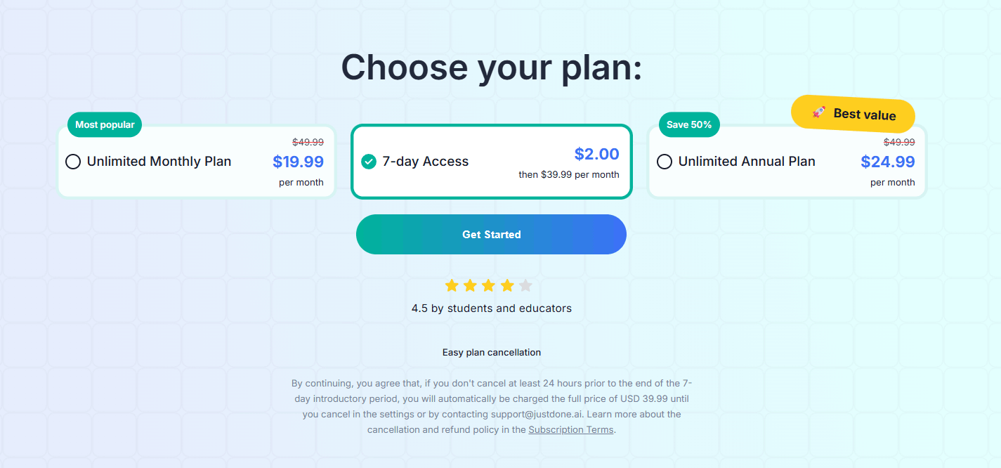 JustDone AI Pricing